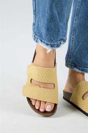 Manijero Tolly MNR.019.06 Kadın Sarı Günlük Hakiki Deri Terlik