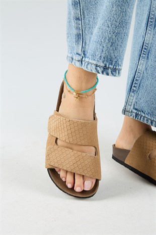 Manijero Tolly MNR.019.04 Kadın Taba Günlük Hakiki Deri Terlik