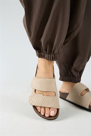 Manijero Tolly MNR.019.03 Kadın Bej Günlük Hakiki Deri Terlik