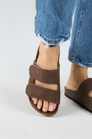 Manijero Tolly MNR.019.01 Kadın Kahverengi Günlük Hakiki Deri Terlik