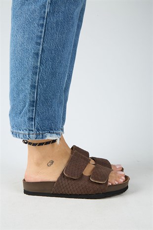 Manijero Tolly MNR.019.01 Kadın Kahverengi Günlük Hakiki Deri Terlik