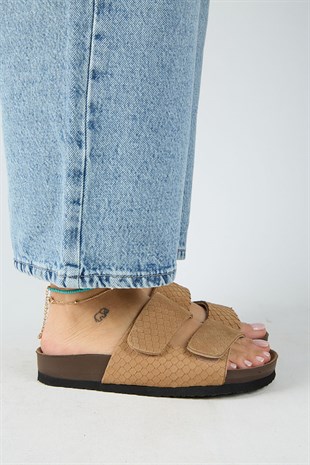 Manijero Tolly MNR.019.04 Kadın Taba Günlük Hakiki Deri Terlik