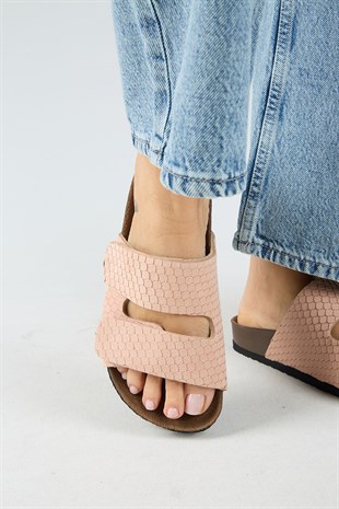 Manijero Tolly MNR.019.05 Kadın Pudra Günlük Hakiki Deri Terlik