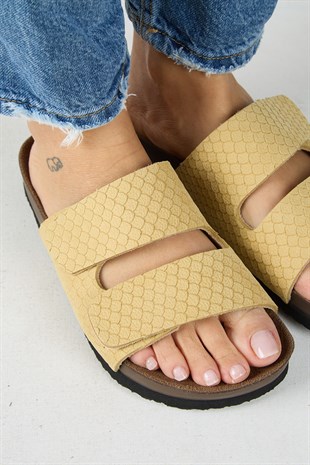 Manijero Tolly MNR.019.06 Kadın Sarı Günlük Hakiki Deri Terlik
