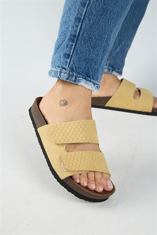 Manijero Tolly MNR.019.06 Kadın Sarı Günlük Hakiki Deri Terlik