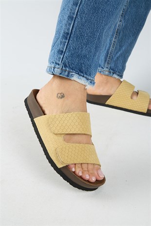 Manijero Tolly MNR.019.06 Kadın Sarı Günlük Hakiki Deri Terlik