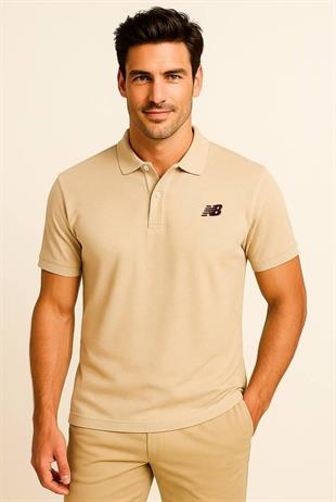 New Balance Bej Classic Basic Logo Polo Yaka Pike Tişört MNT3415-MOP