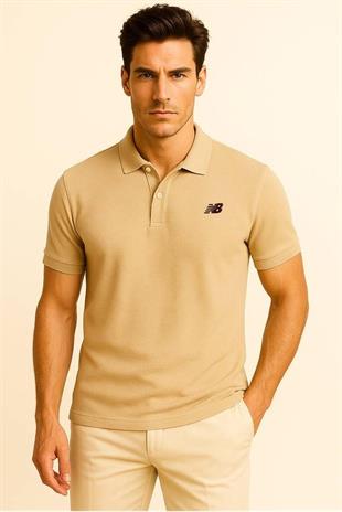 New Balance Bej Classic Basic Logo Polo Yaka Pike Tişört MNT3415-MOP