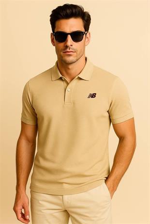 New Balance Bej Classic Basic Logo Polo Yaka Pike Tişört MNT3415-MOP
