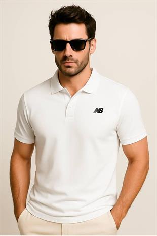 New Balance Beyaz Classic Basic Logo Polo Yaka Pike Tişört MNT3415-WT