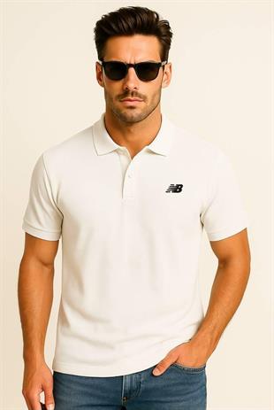 New Balance Beyaz Classic Basic Logo Polo Yaka Pike Tişört MNT3415-WT