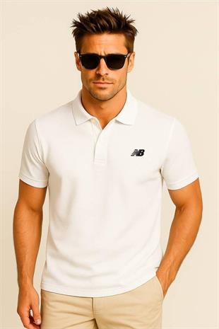 New Balance Beyaz Classic Basic Logo Polo Yaka Pike Tişört MNT3415-WT