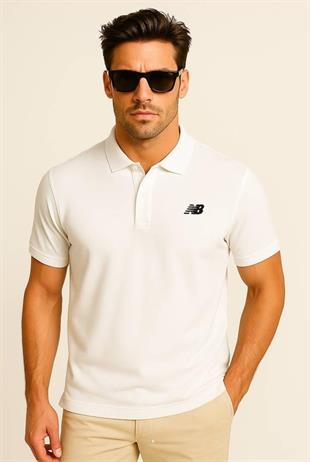 New Balance Beyaz Classic Basic Logo Polo Yaka Pike Tişört MNT3415-WT