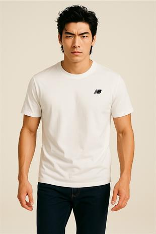 New Balance Clasic Basic Logo Tişört Beyaz Erkek Tshirt MNT1537-WT
