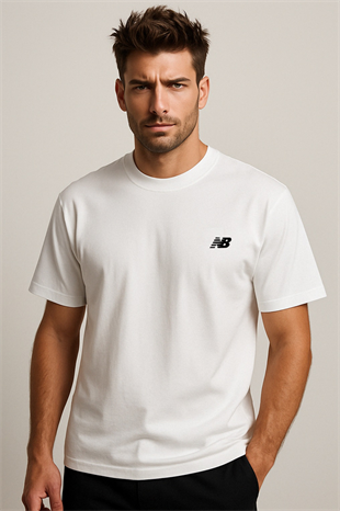 New Balance Clasic Basic Logo Tişört Beyaz Erkek Tshirt MNT1537-WT