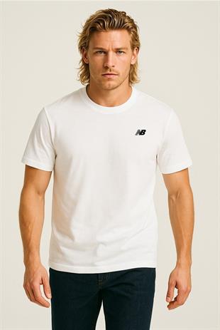 New Balance Clasic Basic Logo Tişört Beyaz Erkek Tshirt MNT1537-WT