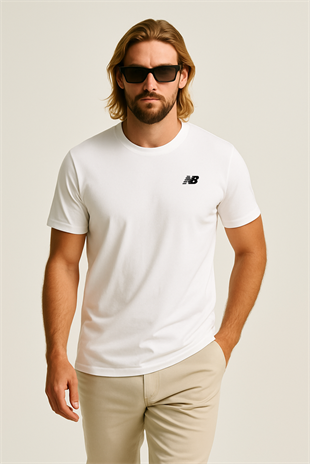 New Balance Clasic Basic Logo Tişört Beyaz Erkek Tshirt MNT1537-WT