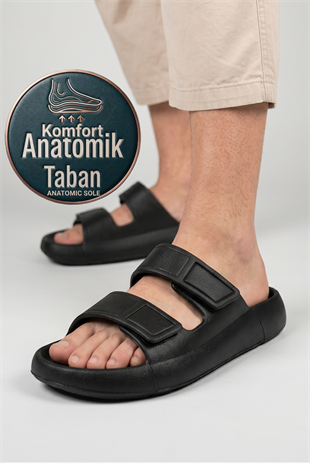 Oregon Shoes FeelUp Comfort Eva Erkek Deniz Günlük Cırtlı Terlik Siyah
