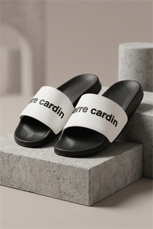 Pierre Cardin Erkek Tek Bant Terlik Siyah Beyaz PC-7435