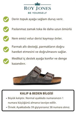 Roy Jones 7001 Unisex Gri Çift Toka Günlük Terlik