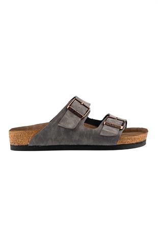 Roy Jones 7001 Unisex Gri Çift Toka Günlük Terlik