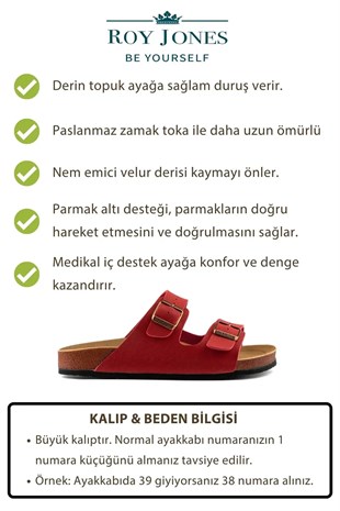 Roy Jones 7001 Unisex Kırmızı Çift Toka Günlük Terlik