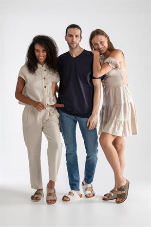 Roy Jones 7001 Unisex Vizon Çift Toka Günlük Terlik
