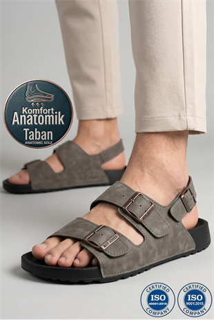 Roy Jones Barcelona Urban Gri Erkek Çift Tokalı Günlük Sandalet 5003