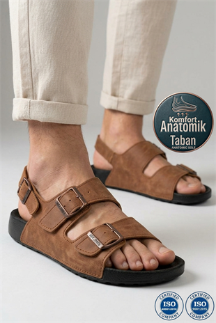 Roy Jones Barcelona Urban Taba Erkek Çift Tokalı Günlük Sandalet 5003