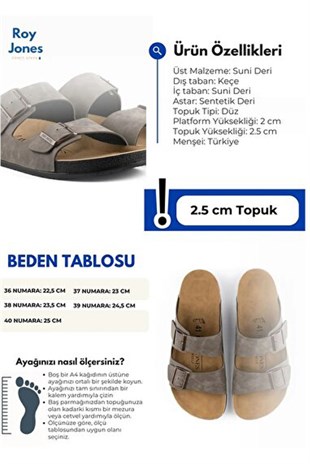 Roy Jones BreezeStep Unisex Gri Çift Toka Günlük Terlik 6500