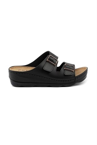 Roy Jones Kadın FlexStride Siyah Çift Bant Tokalı Günlük Terlik 2100