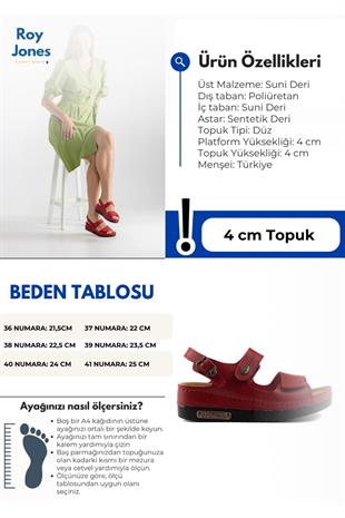 Roy Jones Kadın Kırmızı Cırtlı Günlük Sandalet 3014