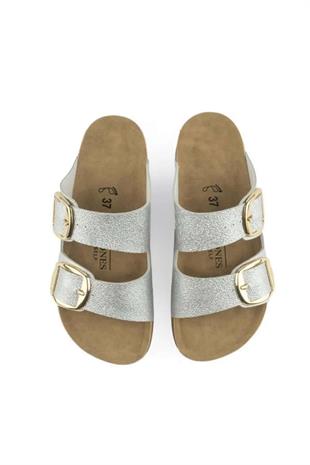 Roy Jones Pulsera Lux Kadın Gümüş Çift Toka Günlük Terlik 6100