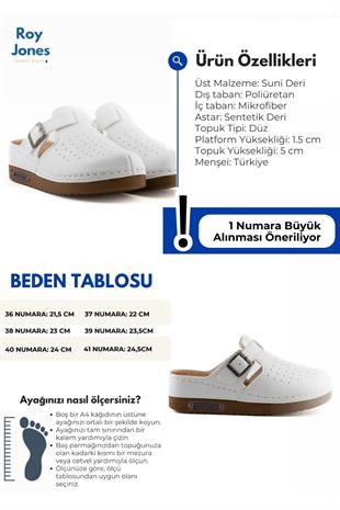 Roy Jones Sabo Kadın Beyaz Mantar Taban Kapalı Terlik 3040