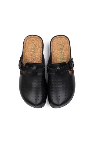 Roy Jones Sabo Kadın Siyah Mantar Taban Kapalı Terlik 3040