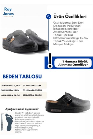 Roy Jones Sabo Kadın Siyah Mantar Taban Kapalı Terlik 3040