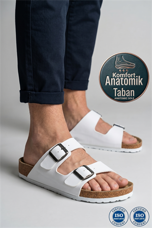 Roy Jones Unisex Beyaz Çift Toka Günlük Terlik 7001