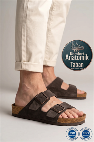 Roy Jones Unisex Kahve Çift Toka Günlük Terlik 7001