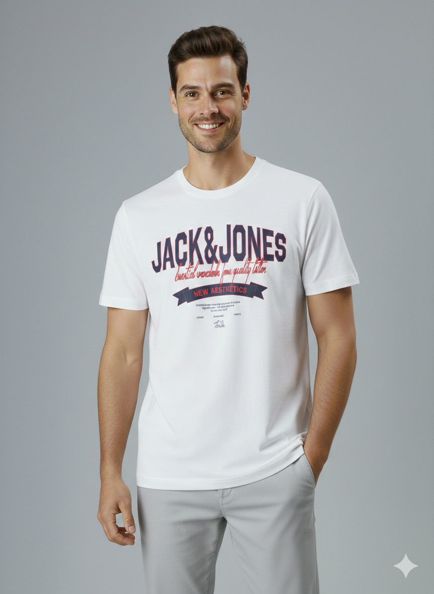 Jack & Jones JJELOGO Erkek Beyaz Tişört 12288016