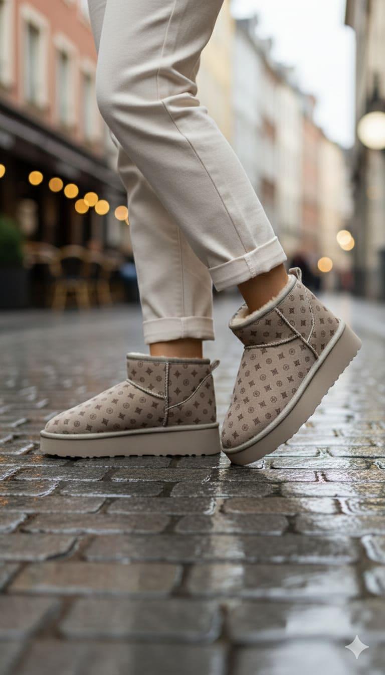 Pierre Cardin Baskılı Kadın Kısa İçi Peluş Bej Yüksek Taban Günlük Bot 55395