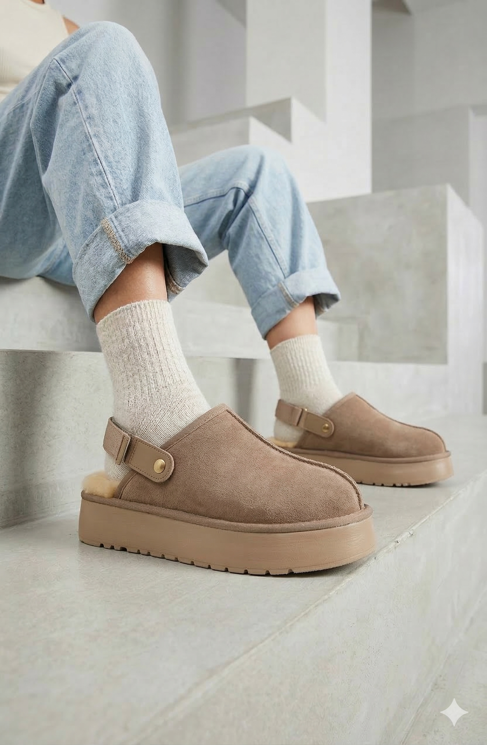 Roy Jones Hobart Kadın İçi Kürklü Bej Yüksek Taban Günlük Terlik 9000-104