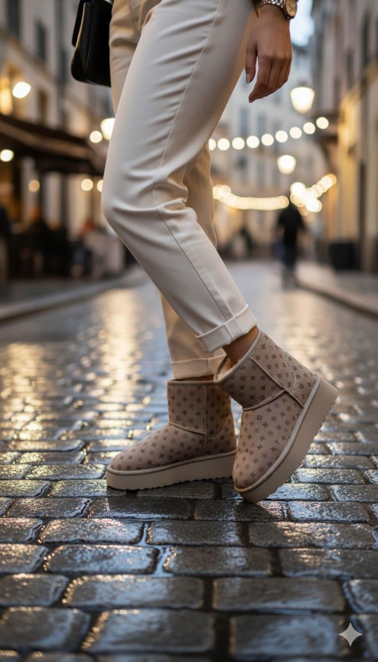 Pierre Cardin Baskılı Kadın Uzun İçi Peluş Süet Bej Yüksek Taban Günlük Bot 55393