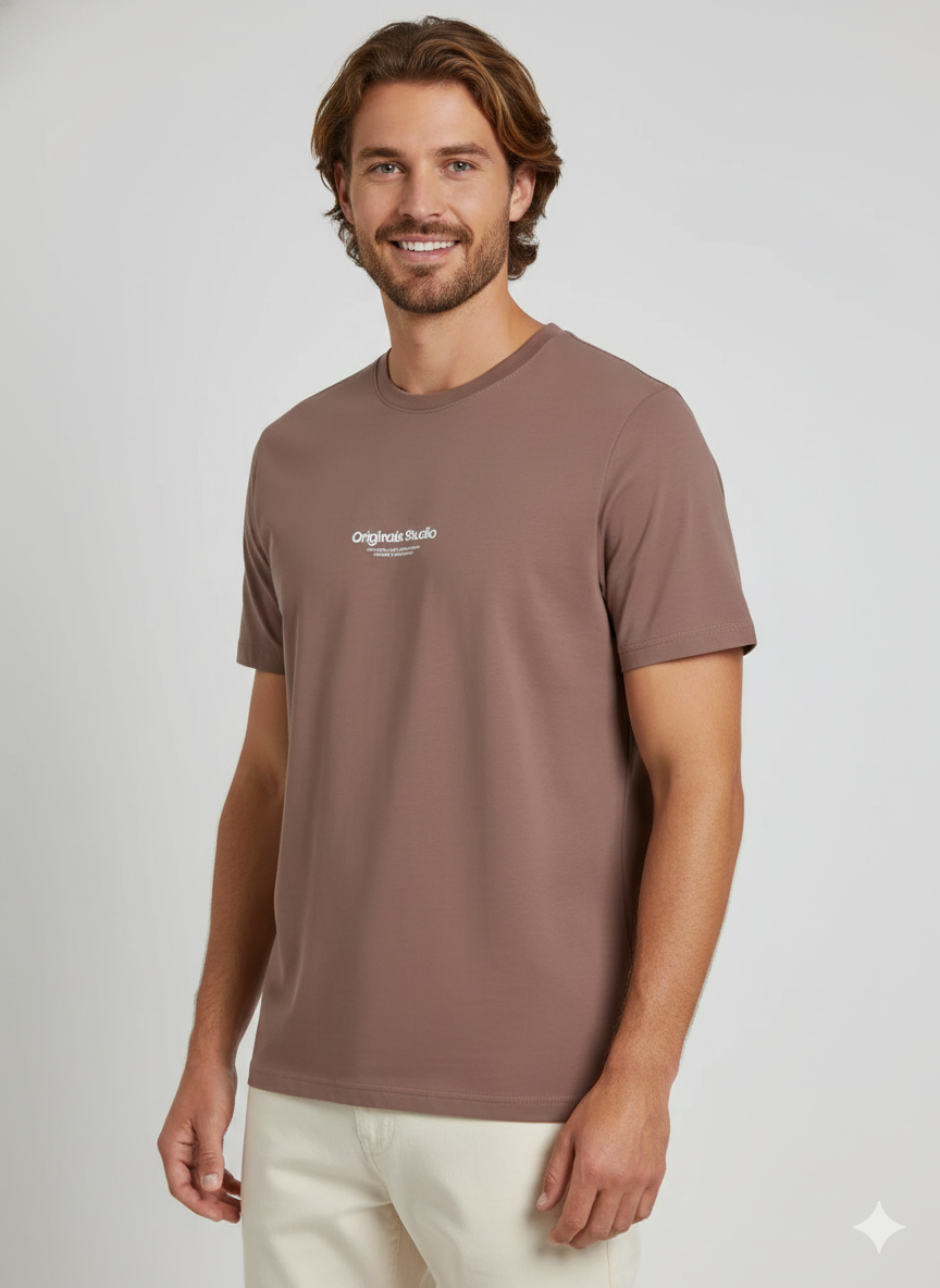 Jack & Jones JORVESTERBRO Logo Baskılı Taupe Erkek Tişört 12240121