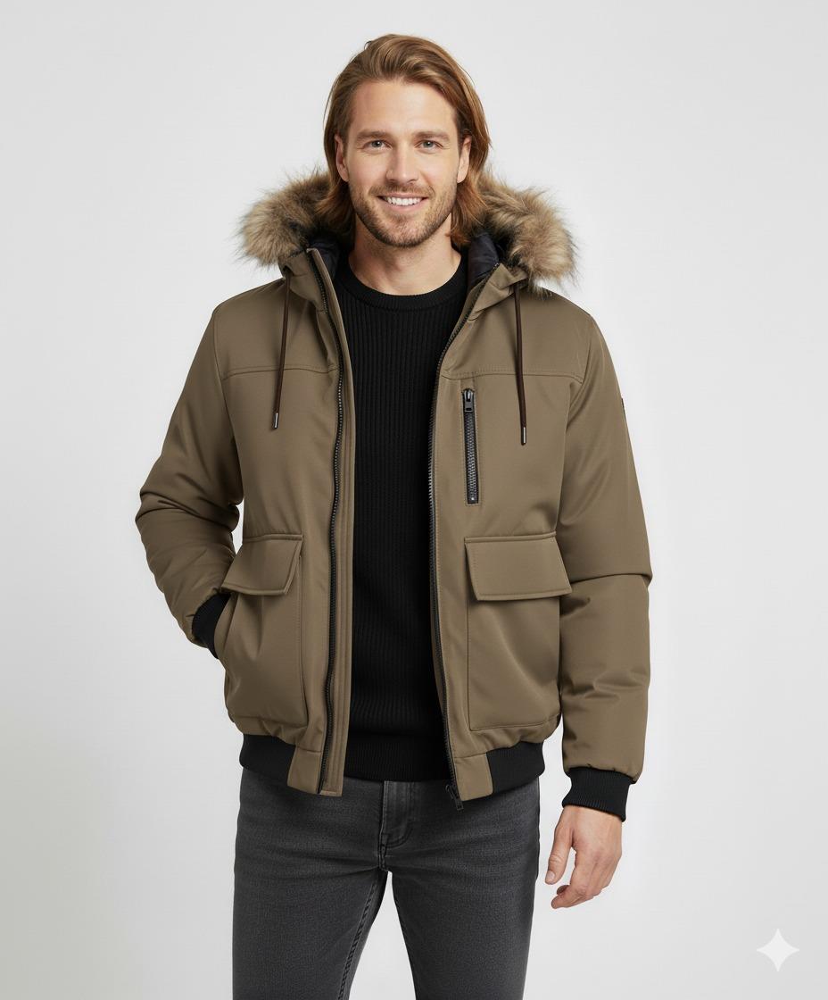 Jack & Jones JJCHARLIE DETACHABLE FAUX FUR BOMBER Erkek Mont Elmwood 12279474