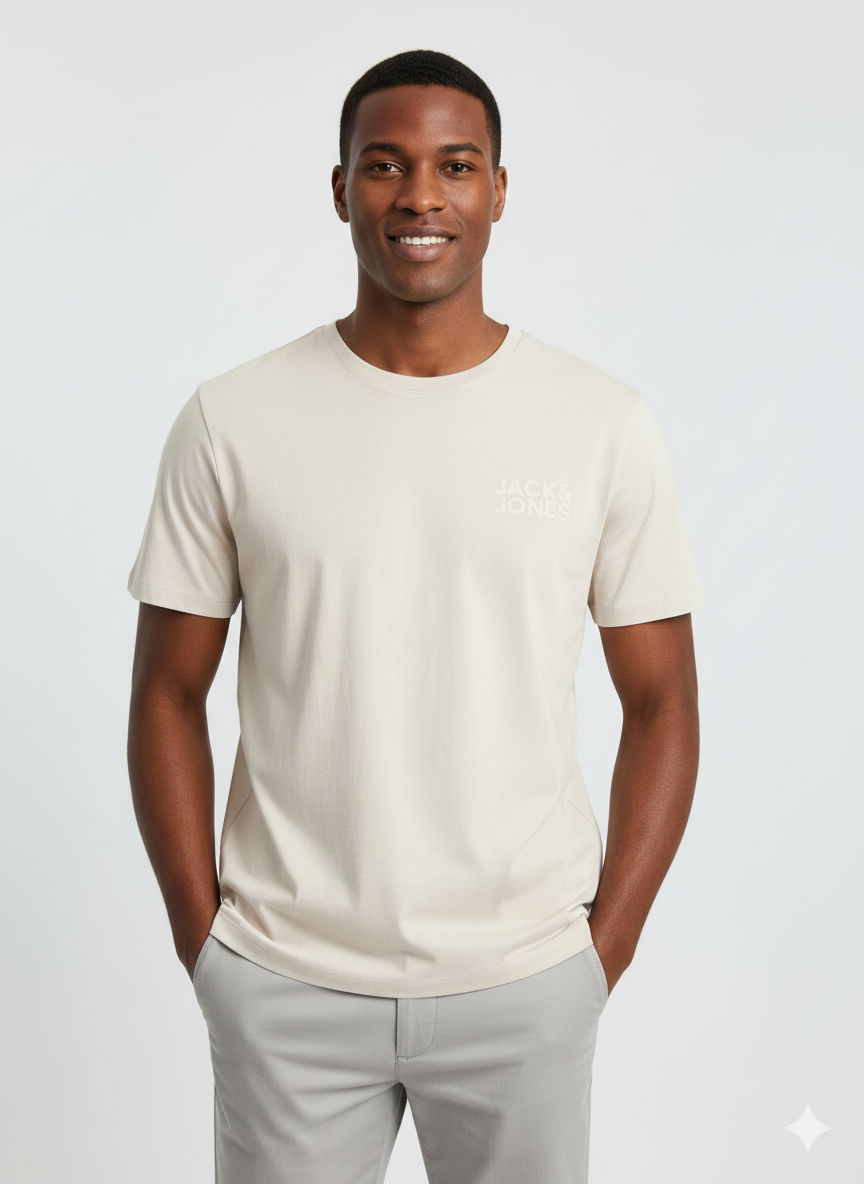 Jack & Jones Corplogo Küçük Logo Erkek Krem Tişört 12151955