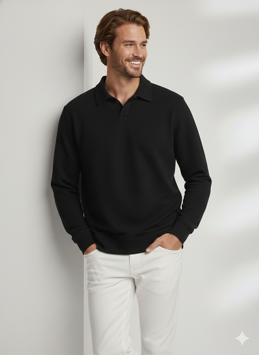 Jack & Jones JORSUMMER OTTOMAN Polo Yaka Siyah Erkek Sweat 12285716