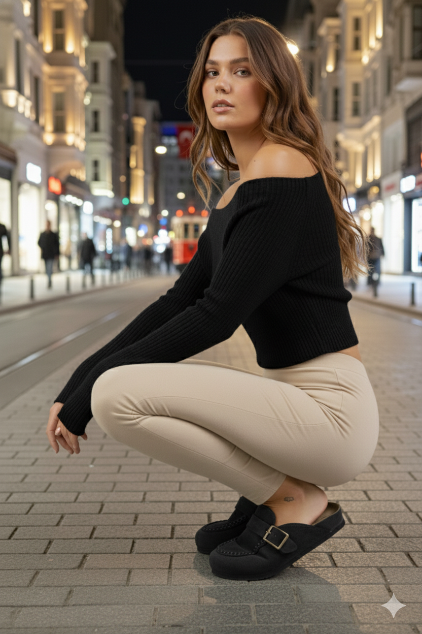 Manijero ARYA Premium MNR.017.04 Kadın Siyah Günlük Hakiki Deri Önü Kapalı Terlik