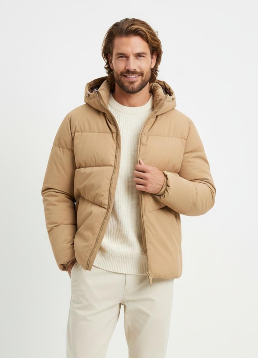 Jack & Jones JJEGLOBAL Puffer Jacket Erkek Şişme Mont Bej 12283517