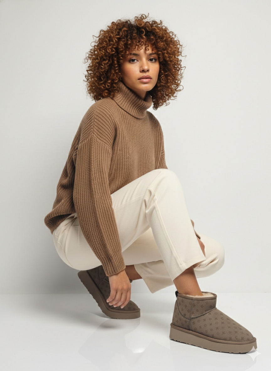 Pierre Cardin Baskılı Kadın Kısa İçi Peluş Süet Vizon Yüksek Taban Günlük Bot 55395