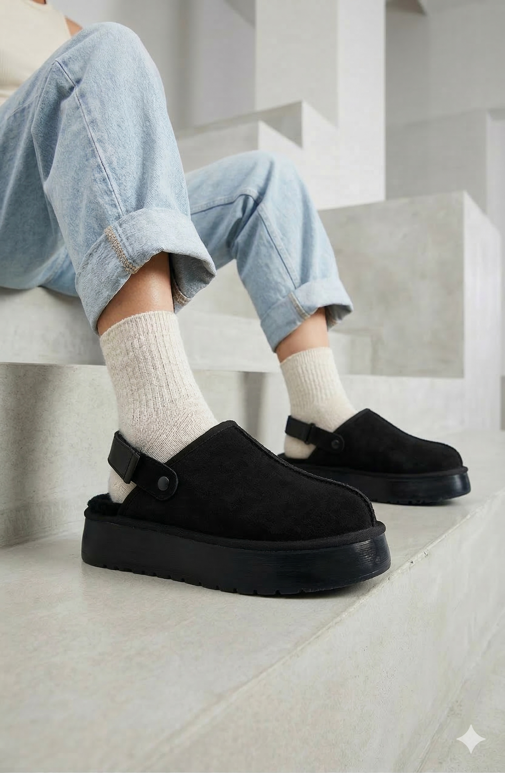 Roy Jones Hobart Kadın İçi Kürklü Siyah Yüksek Taban Günlük Terlik 9000-104